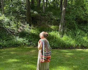 Handmade Crochet Granny Square Cardigan | Oversized Patchwork Sweater, Cottagecore Wear