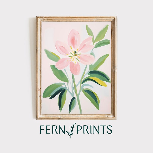 Botanical Painting | Pink Flower Digital Print | Maximalist Home Decor | Spring Lover Gift | Pink Wall Art | Hello Spring | Downloadable Art