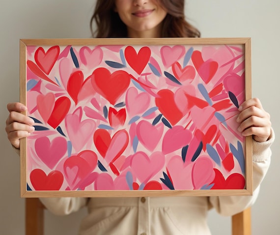 Pink Heart Wall Art Print: Modern Love Decor (Digital Download)