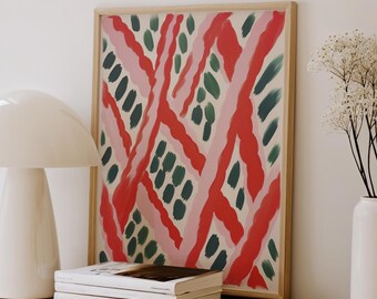 Abstract Stripes Art Print: Red, Pink & Green (Digital Download)