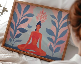 Lotus Flower Meditation Print: Boho Yoga Studio Decor (Digital Download)