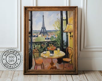 Eiffel Tower Cafe Print: Vintage Paris Balcony View (Digital Download)