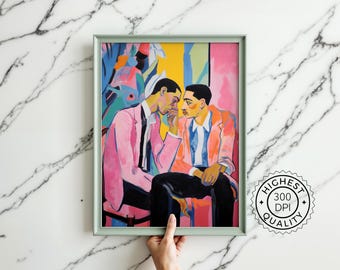 Black Love Art Print: Stylish Gay Couple, Modern LGBTQ+ Decor (Digital Download)