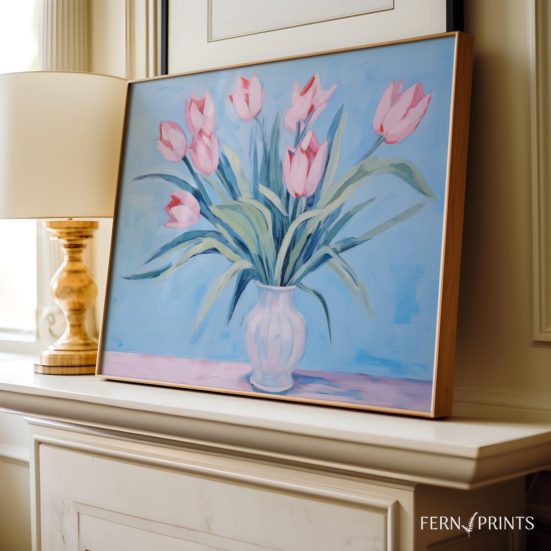 Pink Tulips Print Botanical Wall Art Spring Decor Floral Cottagecore ...