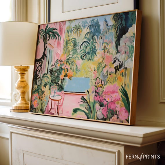 Pink Wall Art Botanical Print Garden Wall Decor Modern Botanical Print Mid Century Modern Home Decor Living Room Art Nature Plant Lady Gift