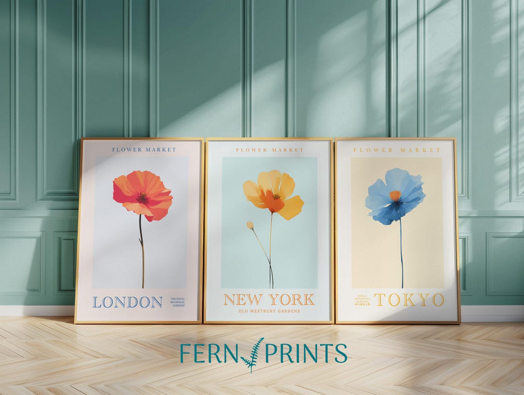 Flower Market Wall Art Print Set of 3 Botanical Wall Art Flower Market ...