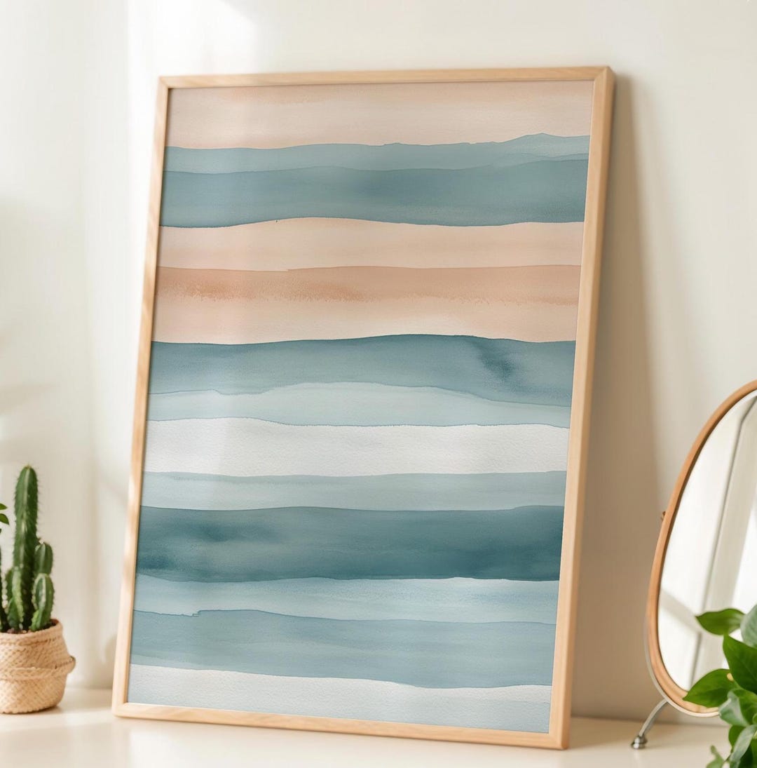 Gallery Detail: Abstract Watercolor Print Minimalist Coastal Art Teal Peach Zen Gift