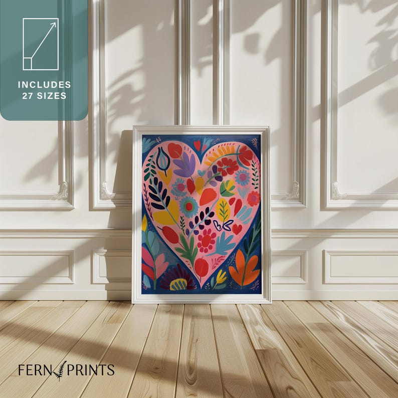 Heart Art Floral Wall Art Valentines Day Gift Mothers Day Gift Birthday Gift for Mom Gift for Sister Gift for Daughter Printable Art Botanical Print