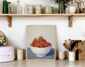 Strawberry Still Life Art Print: Vintage Kitchen Decor (Digital Download)