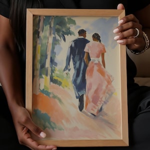 Black Couple Wall Art Print Black Love Art Vintage Retro Style Home Decor Tropical Coastal Art Abstract Print Wall Art Wedding Gift Unique