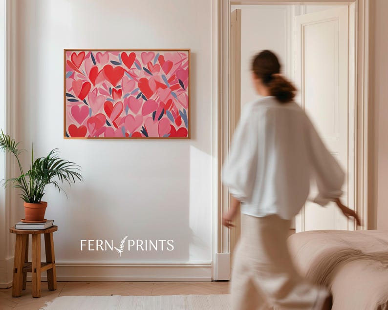 Heart Wall Art Print Nursery Decor Kids Room Decor Pink Wall Art Love Art Valentines Day Decor Printable Art Wall Art Print Romantic Gifts