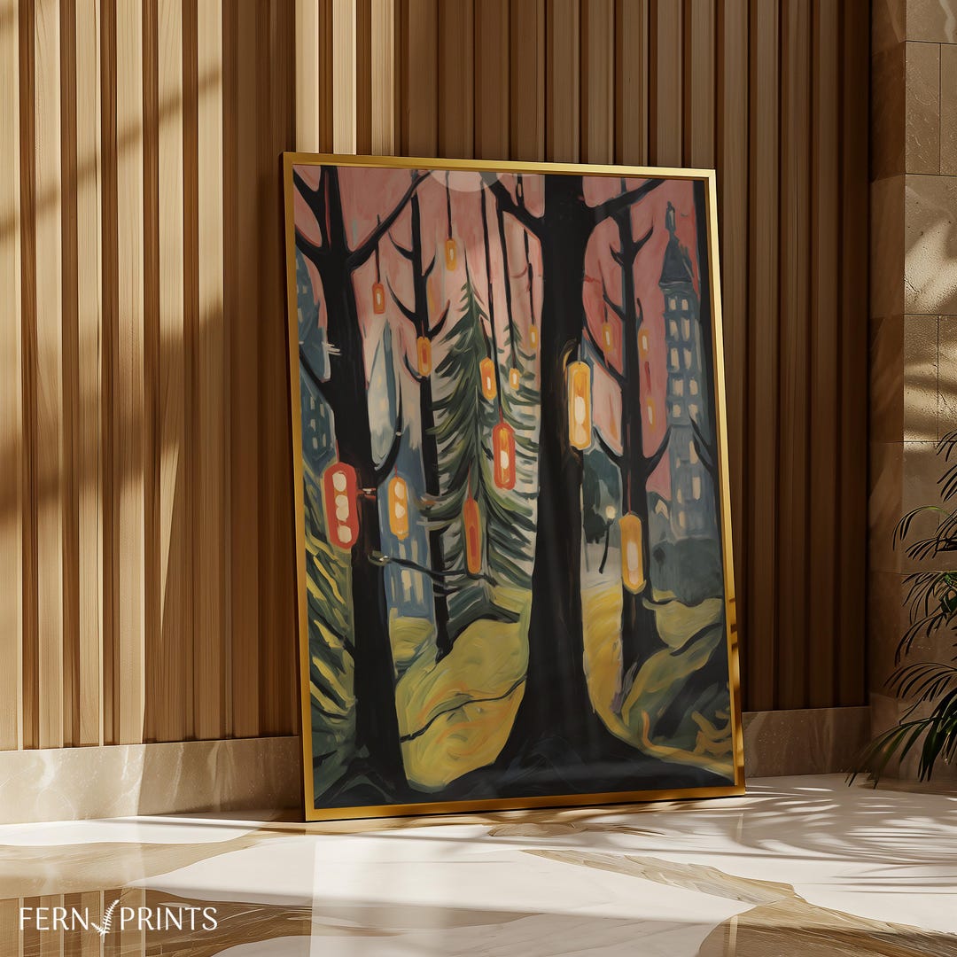 Enchanted Forest Lantern Print: Mystical Woodland Wall Art (digital ...