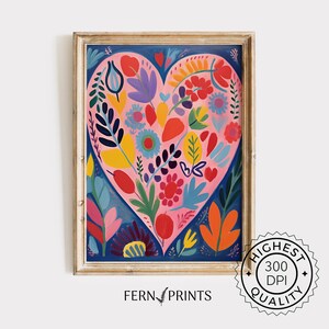 Floral Heart Wall Art Printable Art Pink Floral Print Wall Decor Botanical Print Mothers Day Gift Birthday Gift Home Decor Bedroom Decor Living Room Decor
