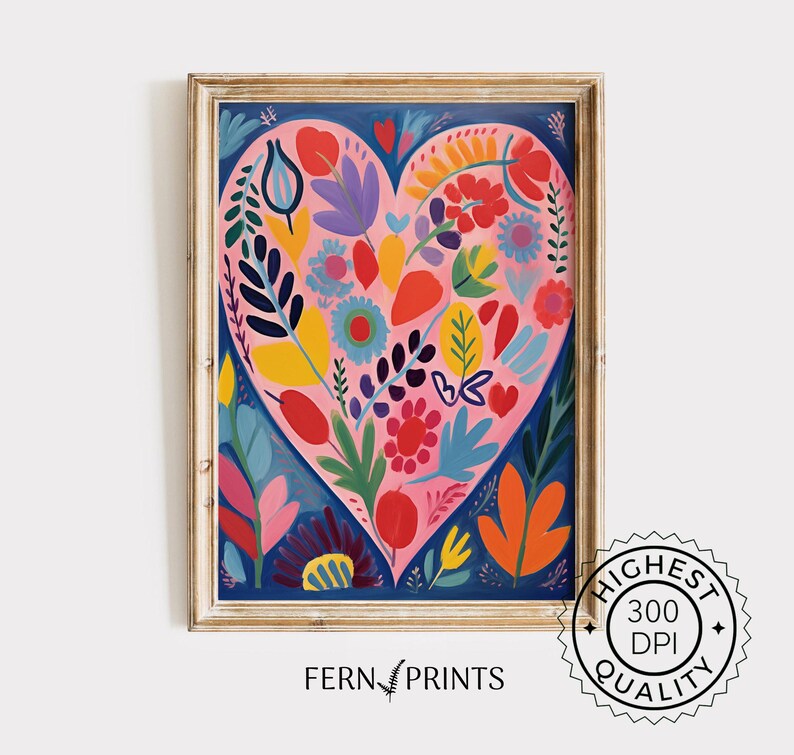 Floral Heart Wall Art Printable Art Pink Floral Print Wall Decor Botanical Print Mothers Day Gift Birthday Gift Home Decor Bedroom Decor Living Room Decor