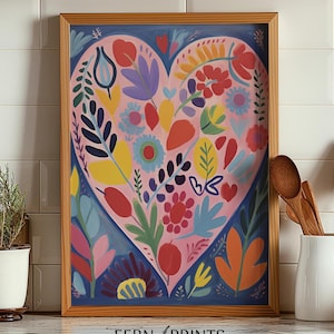Floral Heart Wall Art Printable Art Pink Floral Print Wall Decor Botanical Print Mothers Day Gift Birthday Gift Home Decor Bedroom Decor Living Room Decor