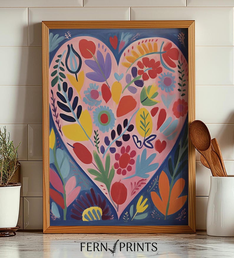 Floral Heart Wall Art Printable Art Pink Floral Print Wall Decor Botanical Print Mothers Day Gift Birthday Gift Home Decor Bedroom Decor Living Room Decor