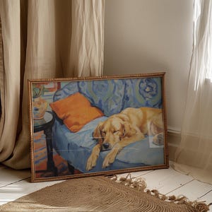 Golden Retriever Wall Art Blue Room Decor Dog Poster Cute Wall Art Pet Download Artwork Instant Home Decoration Dog Lover Present Art Print