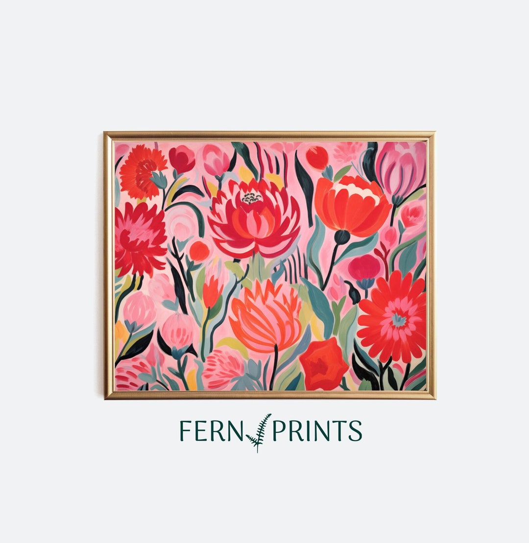 Flower Meadow Art Print Flower Art Print Maximalist Wall Art Pink Wall