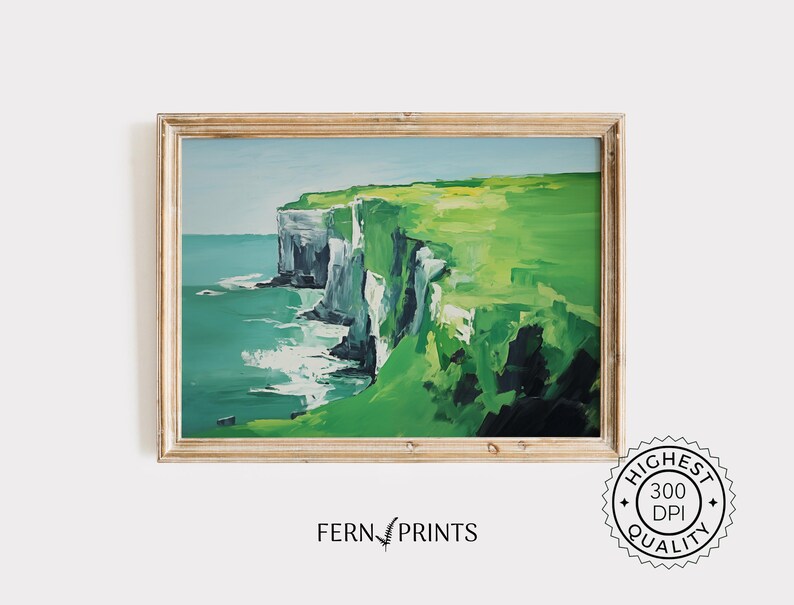 Cliffs of Moher Print Ireland Wall Art Coastal Decor Mid-Century Modern Wall Art Vintage Travel Poster Printable Wall Art Digital Download Home Decor