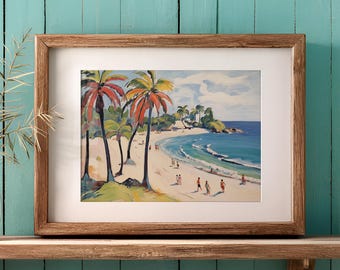 Tropical Palm Beach Seascape Art Print: Coastal Paradise (Digital Download)