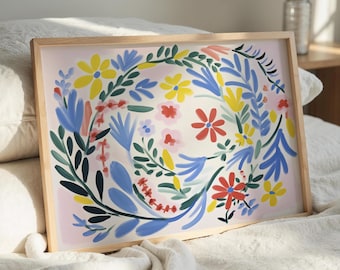 Midcentury Floral Wall Art: Colorful Bohemian Print (Digital Download)