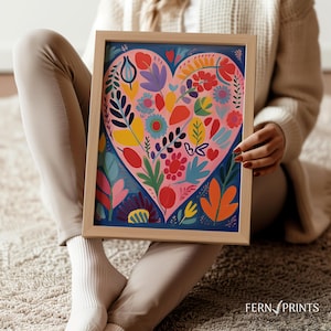 Printable Wall Art Colorful Wall Art Modern Wall Art Floral Heart Art Botanical Art Nursery Decor Girls Room Decor Dorm Room Decor Teen Girl Gift