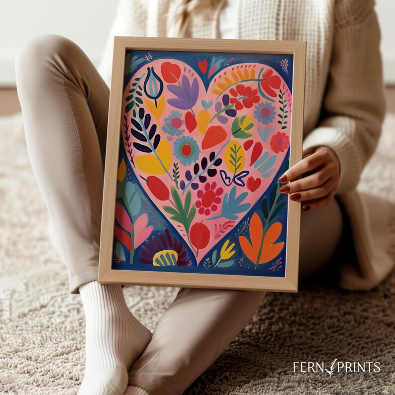Printable Wall Art Colorful Wall Art Modern Wall Art Floral Heart Art Botanical Art Nursery Decor Girls Room Decor Dorm Room Decor Teen Girl Gift