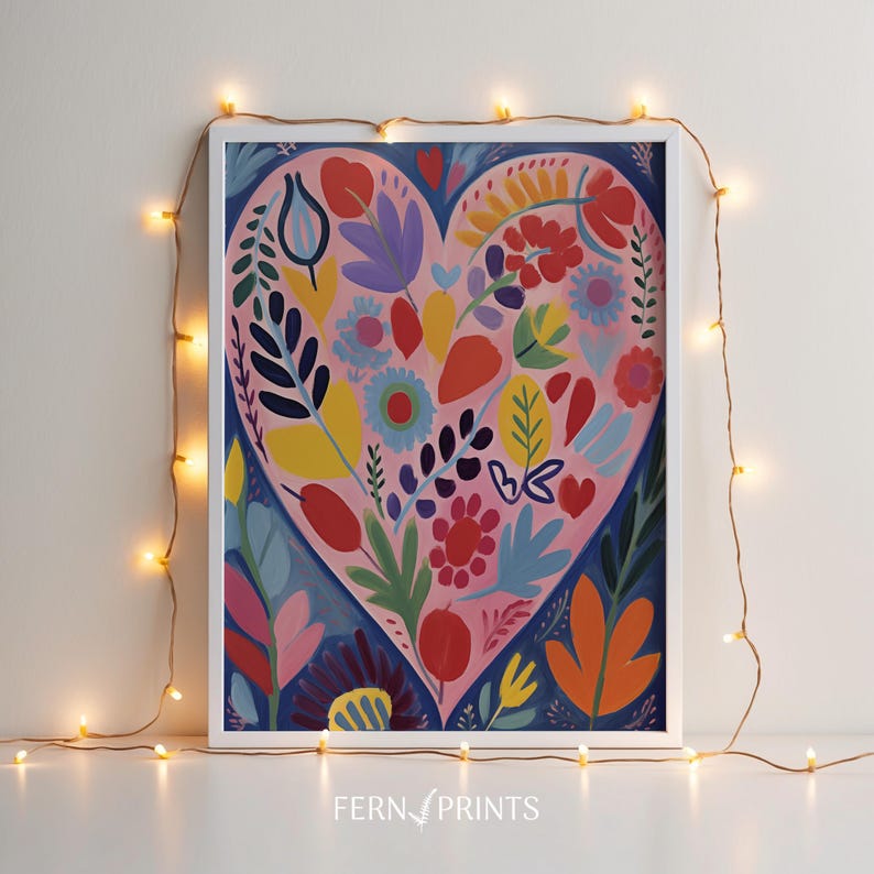Wall Art Print Floral Heart Print Pink Flowers Wall Decor Boho Wall Decor Housewarming Gift First Apartment Gift Best Friend Gift Gift for Aunt