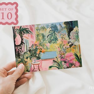 Tropical Garden Greeting Card Set of 10 Blank Note Card with Envelope Lush Floral Patio Design Botanical Stationery Gift Card Thank you Pack