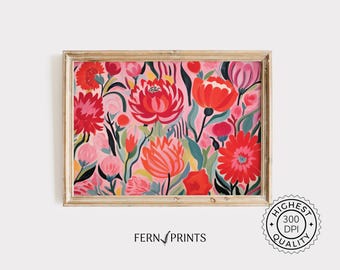 Pink Floral Botanical Print: Modern Boho Wall Art (Digital Download)