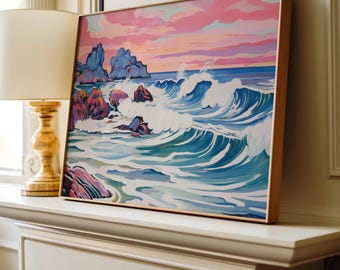 Retro Ocean Wave Print: Coastal Beach House Decor (Digital Download)