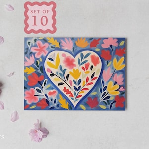 Blank Greeting Cards Set Valentine Cards with Envelopes Flower Design Heart Cards All Occasion Anniversary Cards Stationery Set Premium Card