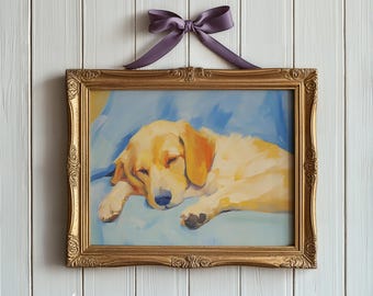 Yellow Labrador Painting: Sleeping Dog Portrait Art (Digital Download)
