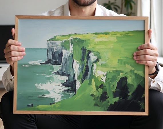 Cliffs of Moher Vintage Travel Poster: Ireland Coastal Art (Digital Download)