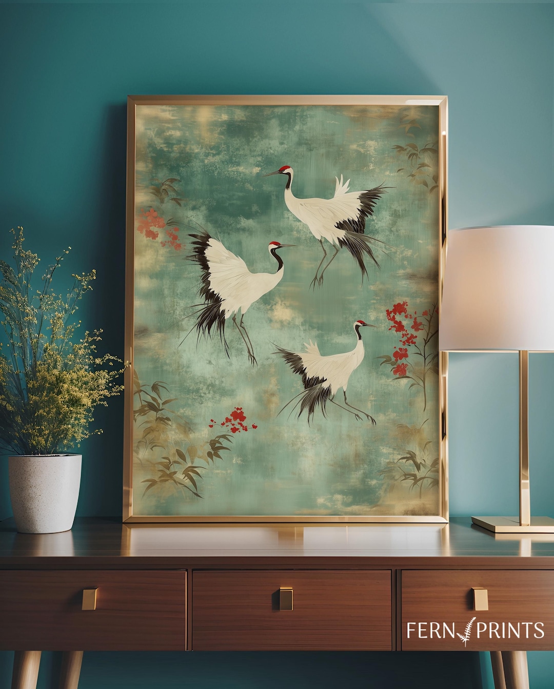 Japanese Crane Art Wall Accent Home Decor Bird Design White Crane ...