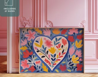 Blue Floral Heart Print: Feminine Wall Art (Digital Download)