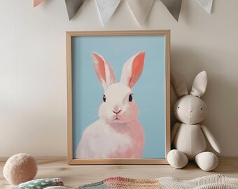 Rabbit Nursery Art Print: Whimsical Bunny, Scandinavian Farmhouse (Digital Download)