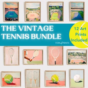 Vintage Tennis Wall Art Set Tennis Gift Home Decor Tennis Major Championships Print Sport Poster Set of 12 Digital Sport Room Decor Racquet