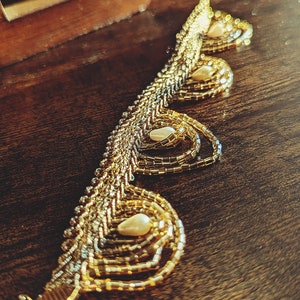 Handcrafted Golden Lace, Pearls & Beads Anklet