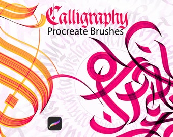 Kalligraphie-Procreate-Pinsel. Flaches Blackletter Gothic Italic Graffiti Tattoo Pinsel Set. Calligrafti Lettering Anleitungen.