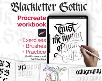 Blackletter Kalligraphie Workbook für Procreate. Lerne die gotische Schrift