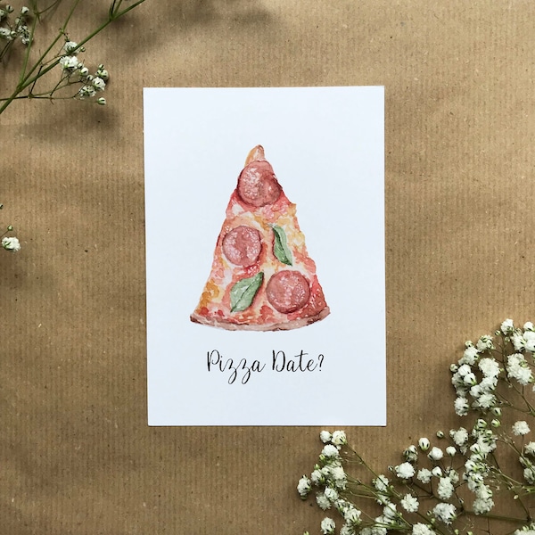 Gutschein Karte "Pizza Date" | Aquarell | Goldveredelung | Ökopapier | A6