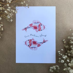 Postkarte "Koi - Portion Glück" | Aquarellillustration | Glücksbringer | Glückwunschkarte | Motivationskarte | Mutmachkarte