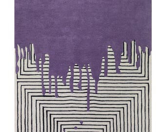 Purple melting Abstract Hand Tufted Custom Bedroom Rug, Modern Burnt Orange Accent 6x9 9x12 Wool Area Rug for Kids Room Dining Room.