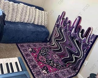 Purple Classical Melting Rug, Irregular Carpet, Trending New Melting Decor, Acid Wave Mat, Moroccan Rug