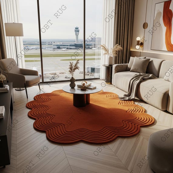 Hand Tufted Wool Rug: Abstract Red & Pink Mossy Scallops - 9x12 ft