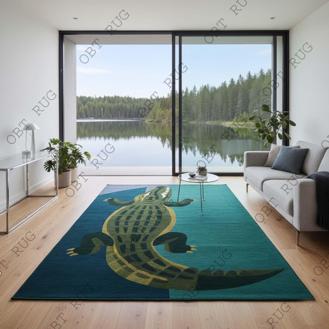 Modern Alligator Wool-look Rug: Green Crocodile Art Decor - Etsy
