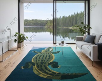 ハンドメイドウールのウシャックラグ 8x10：グリーン、グレー