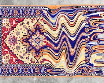 Red / Yellow Melting Rug, Irregular Carpet, Trending New Melting Decor, Acid Wave Mat, Moroccan Rug for living room bedroom.