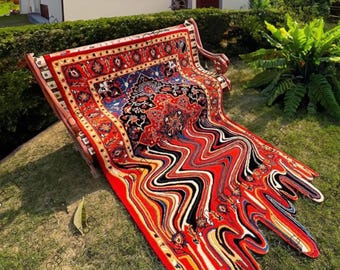 Hand Tufted Area Rug Red Melting Rug ,Hand Tufted Carpet, Rugs For living room,Handmade rug.
